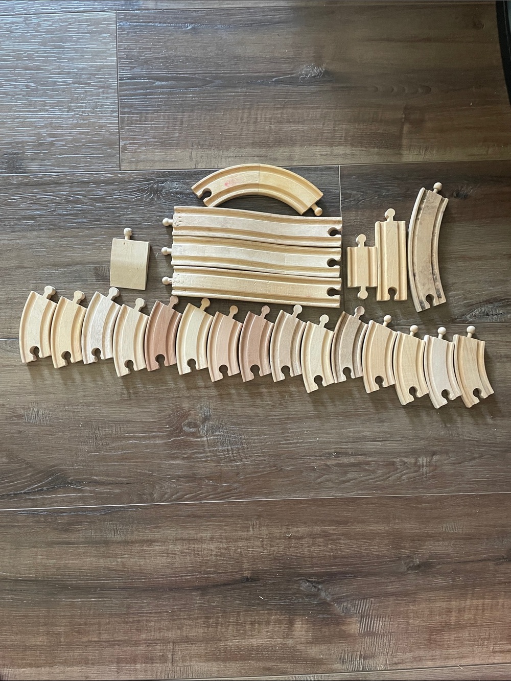 23 Compatible Wooden Train Track Curve & Straight Pieces in Natural Wood (set 2)